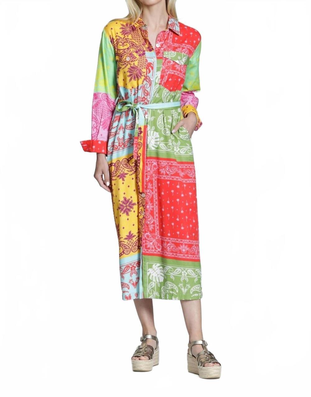 NEW APNY long tiered elbow sleeves midi dress in bandana pop